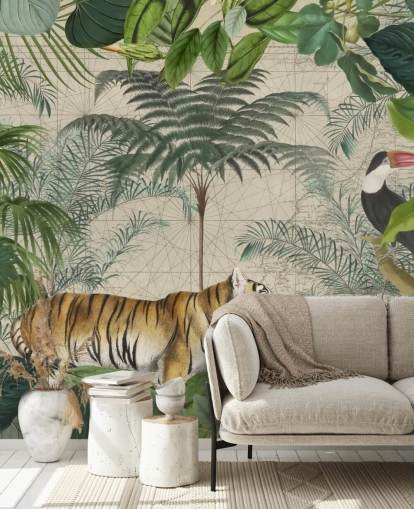tiger and toucan jungle wallpaper