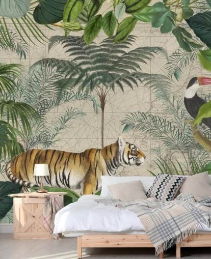 tiger and toucan jungle wallpaper