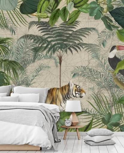 tiger and toucan jungle wallpaper