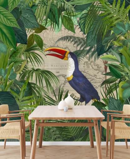papier peint toucan encadré de feuilles tropicales papier peint toucan encadré de feuilles tropicales