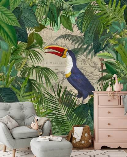 toucan framed with tropical leaves wallpaper toucan framed with tropical leaves wallpaper