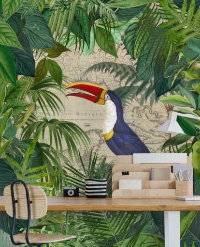 toucan indrammet med tropiske blade tapet