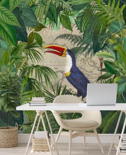 Toucan innrammet med tropiske blader tapet