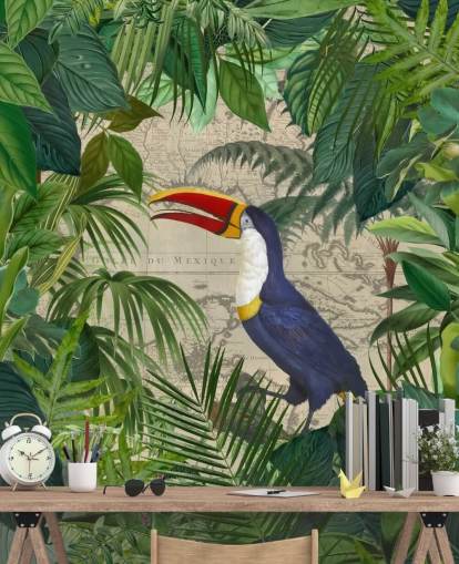 toucan framed with tropical leaves wallpaper toucan framed with tropical leaves wallpaper