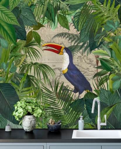toucan indrammet med tropiske blade tapet