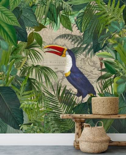 toekan omlijst met tropisch blad behang