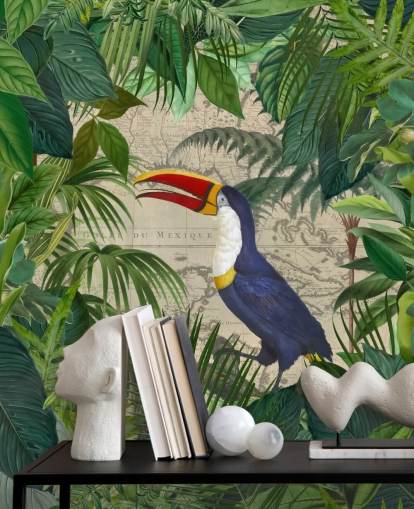 papier peint toucan encadré de feuilles tropicales papier peint toucan encadré de feuilles tropicales