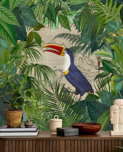 Toucan innrammet med tropiske blader tapet Toucan innrammet med tropiske blader tapet