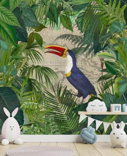 Tukan umrahmt mit tropischen Blättern Tapete Tukan umrahmt mit tropischen Blättern Tapete