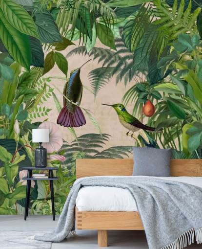 hummingbirds amongst leaves wallpaper