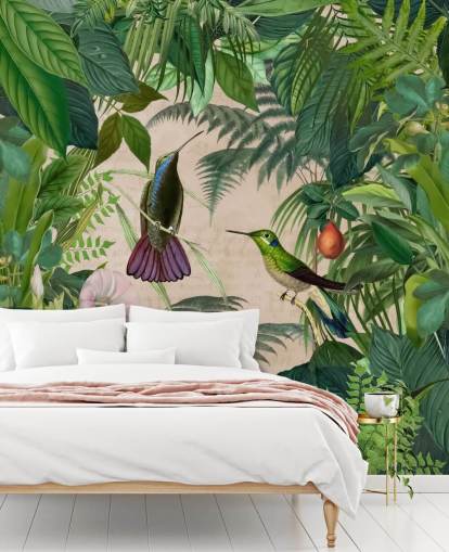 hummingbirds amongst leaves wallpaper