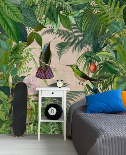 Fondo de pantalla de colibríes entre hojas Fondo de pantalla de colibríes entre hojas