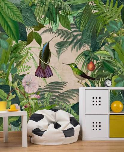 kolibries tussen bladeren behang