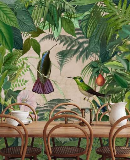 Fondo de pantalla de colibríes entre hojas Fondo de pantalla de colibríes entre hojas