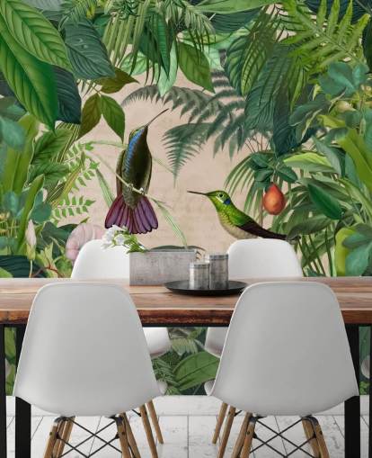 hummingbirds amongst leaves wallpaper