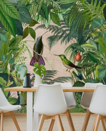 hummingbirds amongst leaves wallpaper