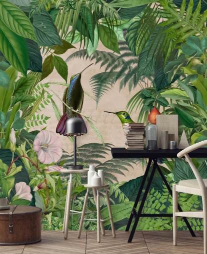 Fondo de pantalla de colibríes entre hojas