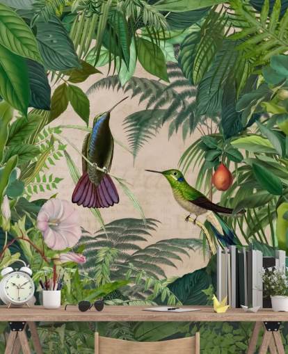 hummingbirds amongst leaves wallpaper