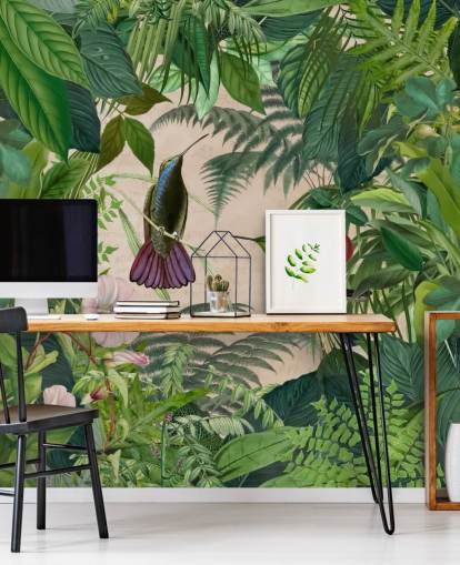 Fondo de pantalla de colibríes entre hojas