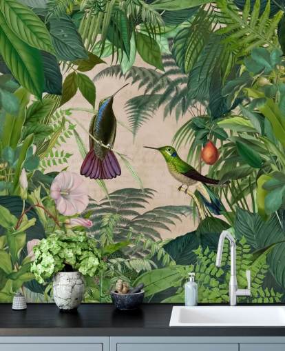 Fondo de pantalla de colibríes entre hojas