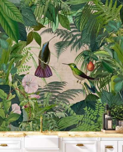 Fondo de pantalla de colibríes entre hojas