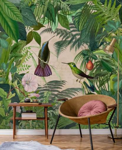 Fondo de pantalla de colibríes entre hojas Fondo de pantalla de colibríes entre hojas