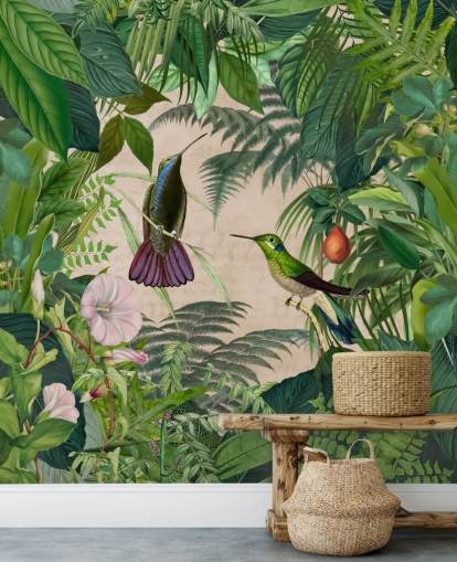 Fondo de pantalla de colibríes entre hojas