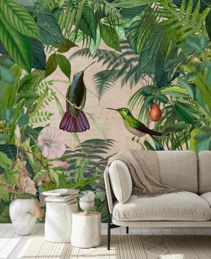 Fondo de pantalla de colibríes entre hojas