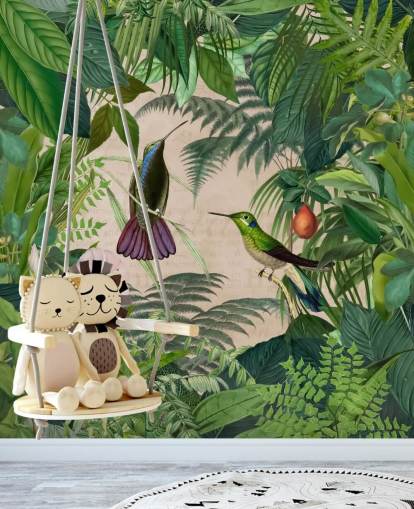 Fondo de pantalla de colibríes entre hojas