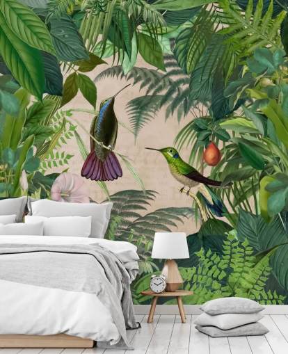 hummingbirds amongst leaves wallpaper