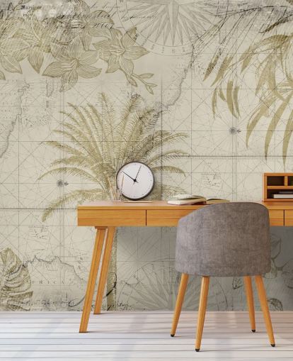 beige ja luonnon sävyinen vintage kartta ja palmu tapetti beige ja luonnon sävyinen vintage kartta ja palmu tapetti