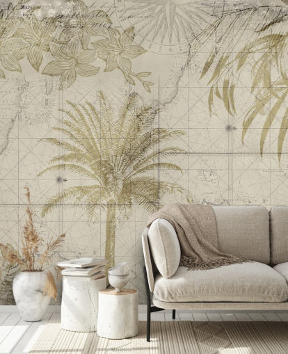 beige og naturlige tonet vintage kort og palme tapet beige og naturlige tonet vintage kort og palme tapet