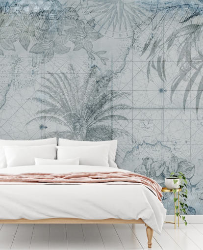 papel de parede azul vintage tropical mapa