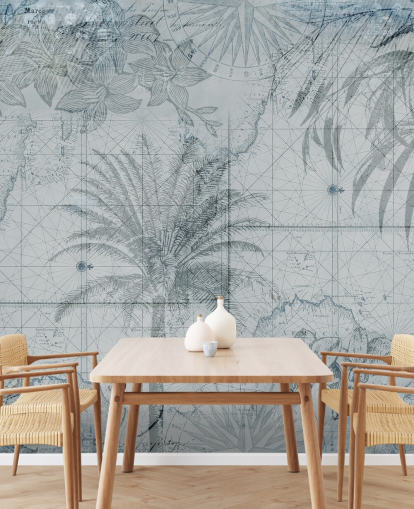 blue vintage tropical map wallpaper