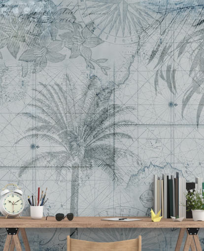 blue vintage tropical map wallpaper blue vintage tropical map wallpaper