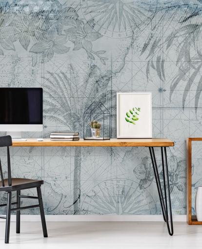 blue vintage tropical map wallpaper