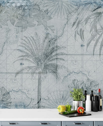 blau vintage tropische karte tapete