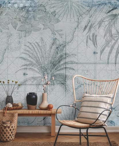 blau vintage tropische karte tapete