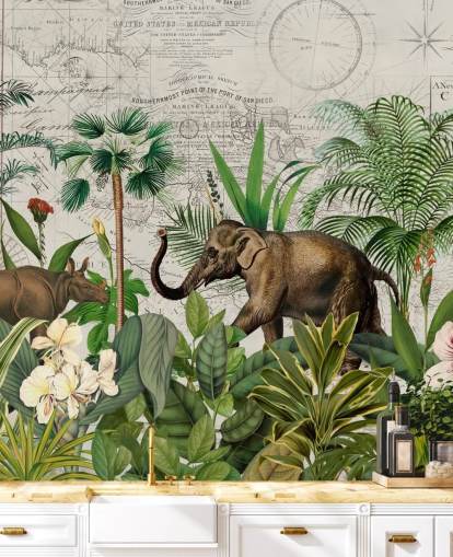 elephant and rhino jungle wallpaper