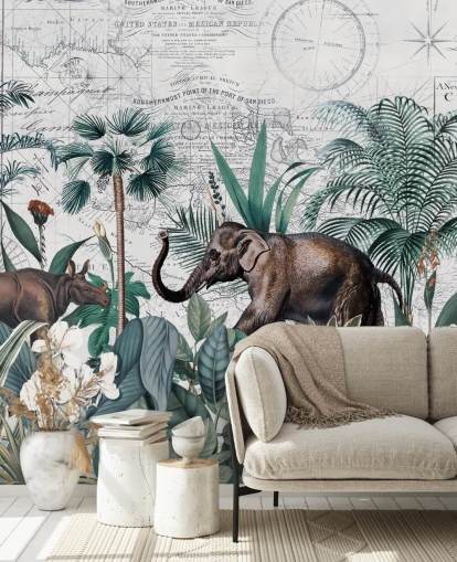green jungle with elephant and rhino map background wallpaper green jungle with elephant and rhino map background wallpaper