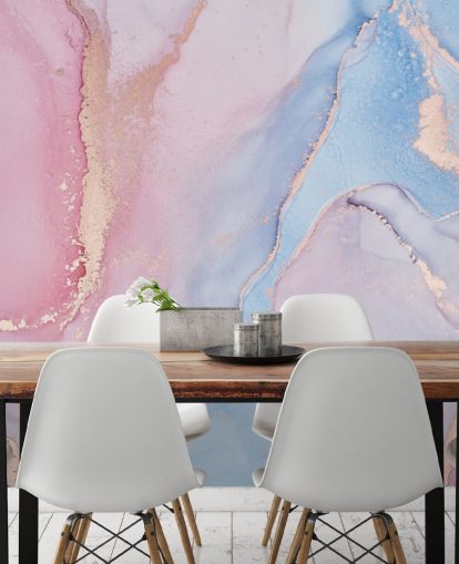 carta da parati ad acquerello personalizzata rosa, blu e lilla chiamata Dreamy Watercolour per camere da letto