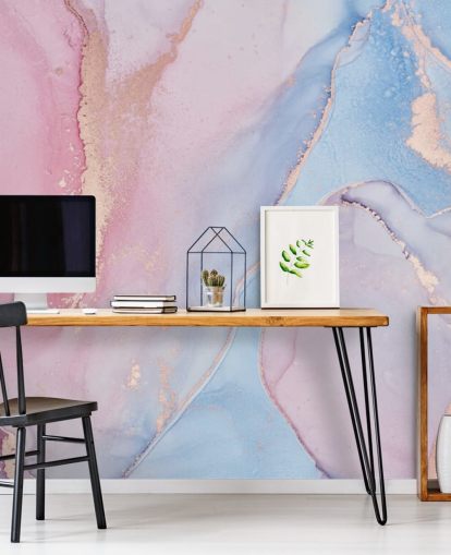 roze, blauwe en lila op maat gemaakte aquarelbehangmuurschildering genaamd Dreamy Watercolour voor slaapkamers roze, blauwe en lila op maat gemaakte aquarelbehangmuurschildering genaamd Dreamy Watercolour voor slaapkamers