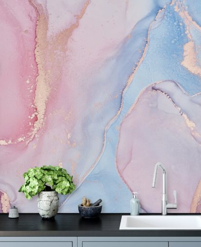 rosa, blå och lila anpassad akvarell tapetväggmålning kallad Dreamy Watercolour för sovrum rosa, blå och lila anpassad akvarell tapetväggmålning kallad Dreamy Watercolour för sovrum