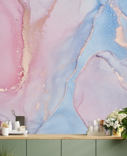 mural de papel pintado de acuarela personalizado rosa, azul y lila llamado Dreamy Watercolour para dormitorios