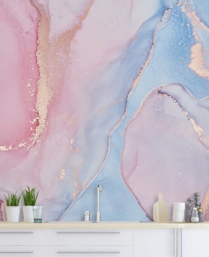 carta da parati ad acquerello personalizzata rosa, blu e lilla chiamata Dreamy Watercolour per camere da letto