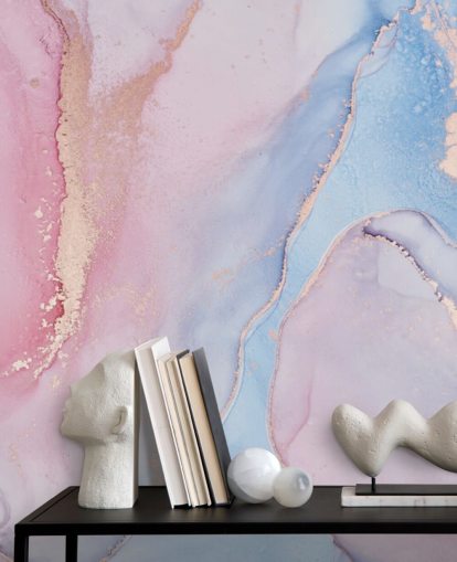 carta da parati ad acquerello personalizzata rosa, blu e lilla chiamata Dreamy Watercolour per camere da letto