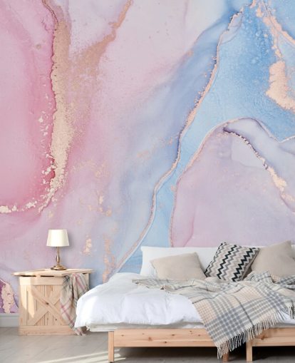 mural de papel pintado de acuarela personalizado rosa, azul y lila llamado Dreamy Watercolour para dormitorios