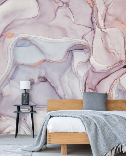 papel pintado de mármol morado y rosa con tonos oro rosa