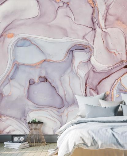 lilla og pink marmor med rosa guld nuancer tapet