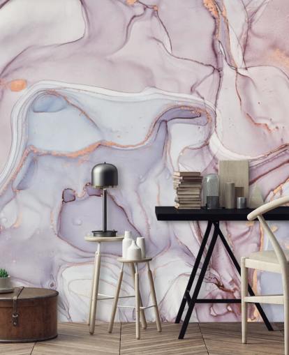 papel pintado de mármol morado y rosa con tonos oro rosa